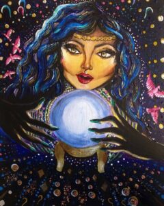 "Glimpse into the Future" 9x 12 inch acrylic painting on canvas fortune teller